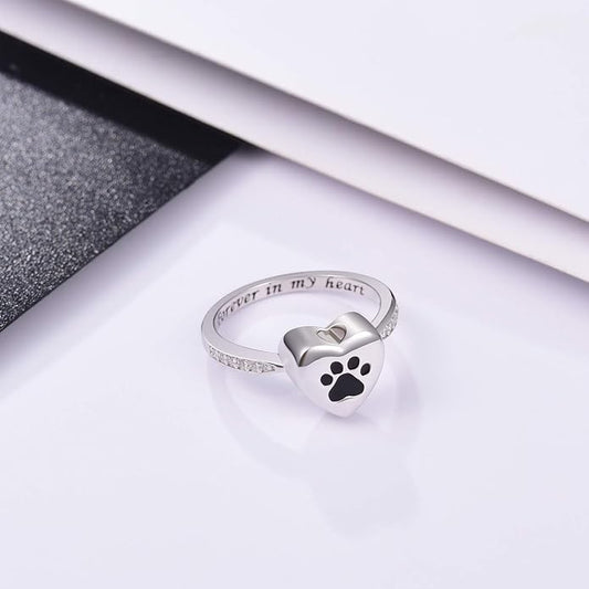 Love Heart Paw Print Urn Ring – Pet Memorial Cremation Jewelry