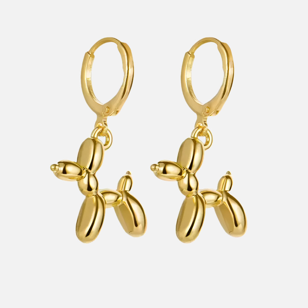 Gold Huggie Earrings with Mini Balloon Dog Charm