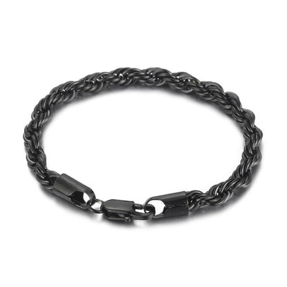 316L Stainless Steel Rope Chain – Gold, Silver & Black