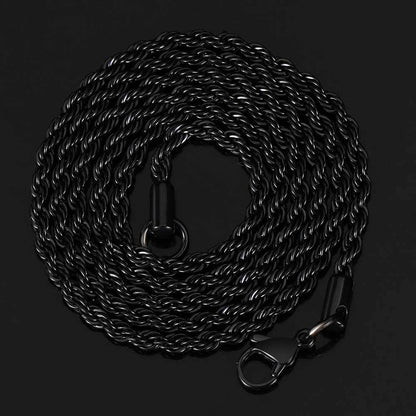 316L Stainless Steel Rope Chain – Gold, Silver & Black