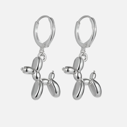 Gold Huggie Earrings with Mini Balloon Dog Charm