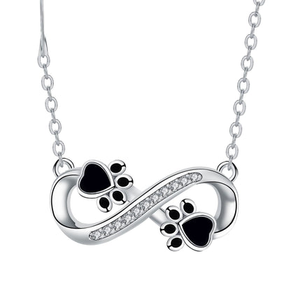 Infinity Paw Print Necklace with Zirconia