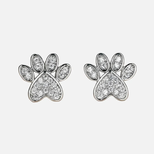 White Zirconia Paw Studs – Heart-Shaped Design