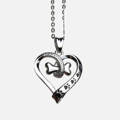 Dog Paw and Heart Necklace in Stainless Steel