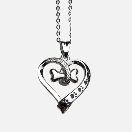 Dog Paw and Heart Necklace in Stainless Steel