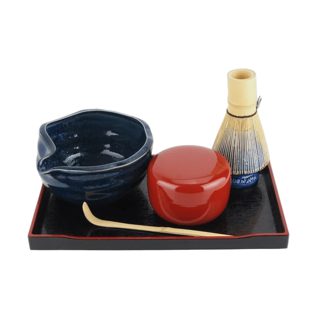 Ichiyama Blue Unofu Matcha Bowl w/Spout Starter Set