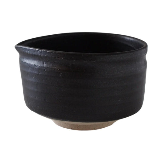 Pure Black Matcha Bowl with Spout