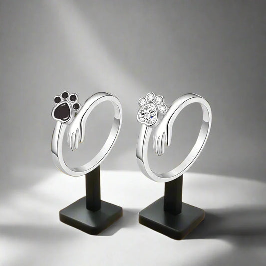 925 Sterling Silver Adjustable Ring – Hand and Paw Print Design