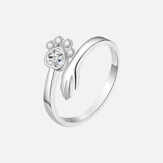 925 Sterling Silver Adjustable Ring – Hand and Paw Print Design
