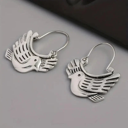 Boho Bird-Inspired Dangle Earrings – Silver-Tone