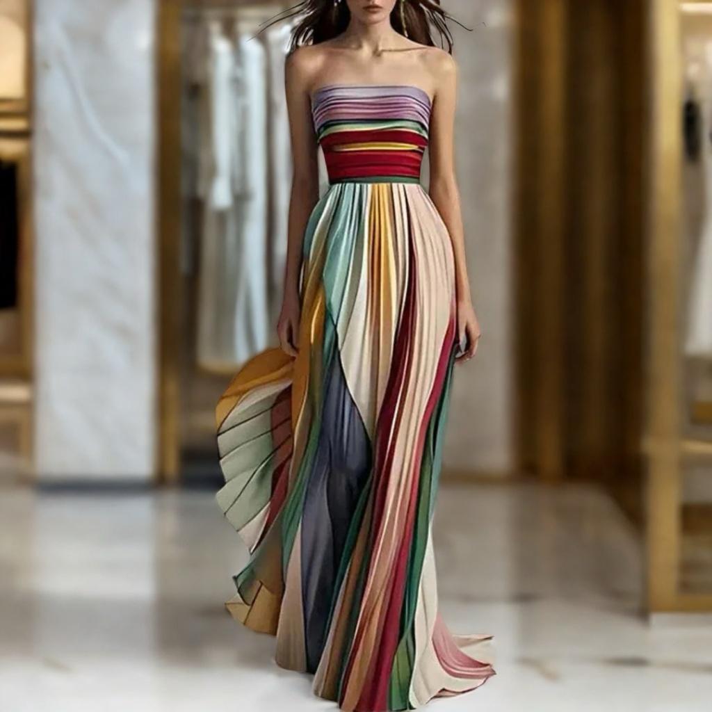 Abigail | Strapless Colorful Pleated Maxi Dress