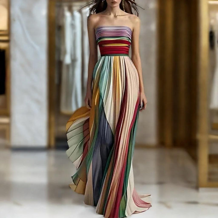Abigail | Strapless Colorful Pleated Maxi Dress