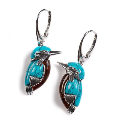 Blue Hummingbird Enamel Earrings