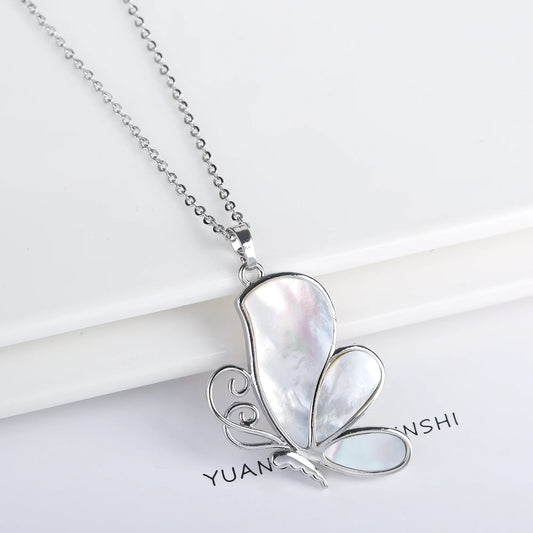 Natural Shell Butterfly Pendant Necklace