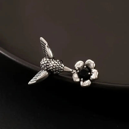 Hummingbird & Flower Ring – Adjustable Open Bird Ring for Women