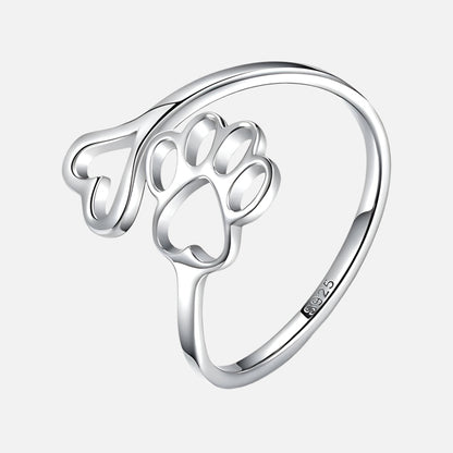 Handcrafted Paw & Heart Ring – Adjustable 925 Sterling Silver